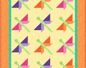 Dragonfly Flight Quilt Pattern, Pieced Dragonfly Blocks, Button Embellishment, Dragonflies, INSTAN  PDF DOWNLOAD