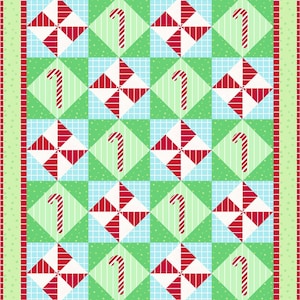 Christmas Peppermint Quilt Pattern, Applique Candy Canes, On-point Pinwheel Block, Holiday Table Runner Easy to Resize INSTANT PDF DOWNLOAD