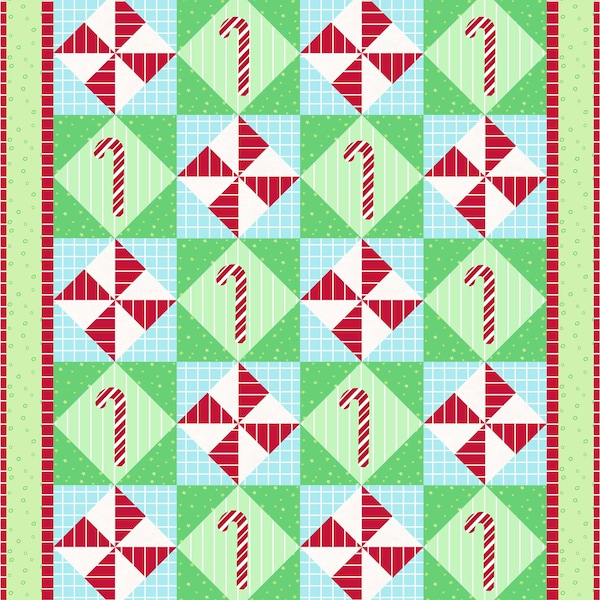 Christmas Peppermint Quilt Pattern, Applique Candy Canes, On-point Pinwheel Block, Holiday Table Runner Easy to Resize INSTANT PDF DOWNLOAD