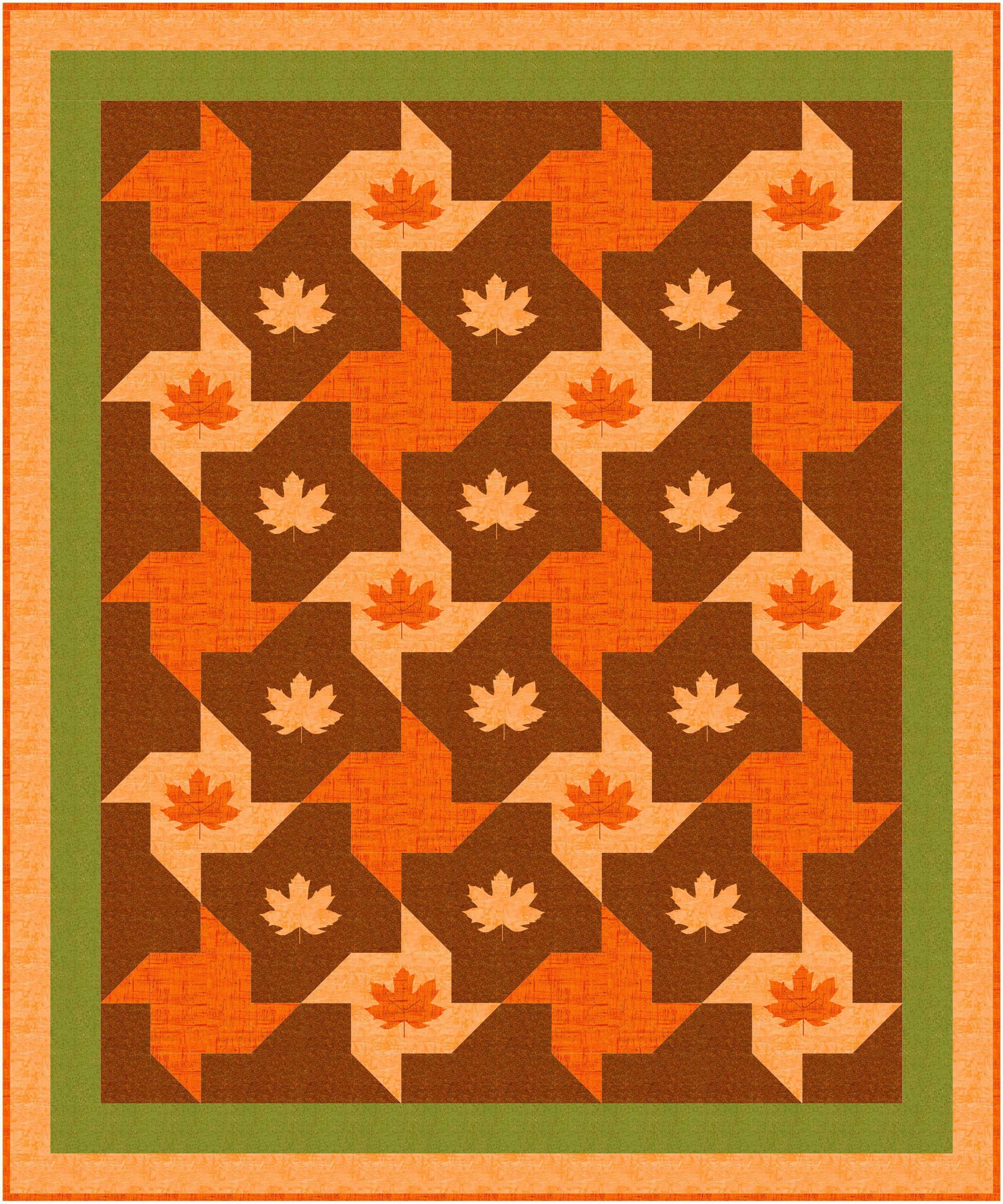 Fall Arrival Quilt Pattern, Leaf Applique, Pieced Blocks Patchwork ...