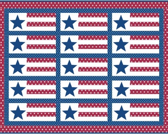 Star Spangled Quilt Pattern, American US Flag Quilt, Pieced and Applique Red, White and Blue - INSTANT Pdf DOWNLOAD