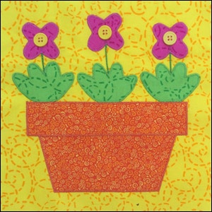 Flower Pot with Flowers Applique Quilt Block Pattern - INSTANT DOWNLOAD