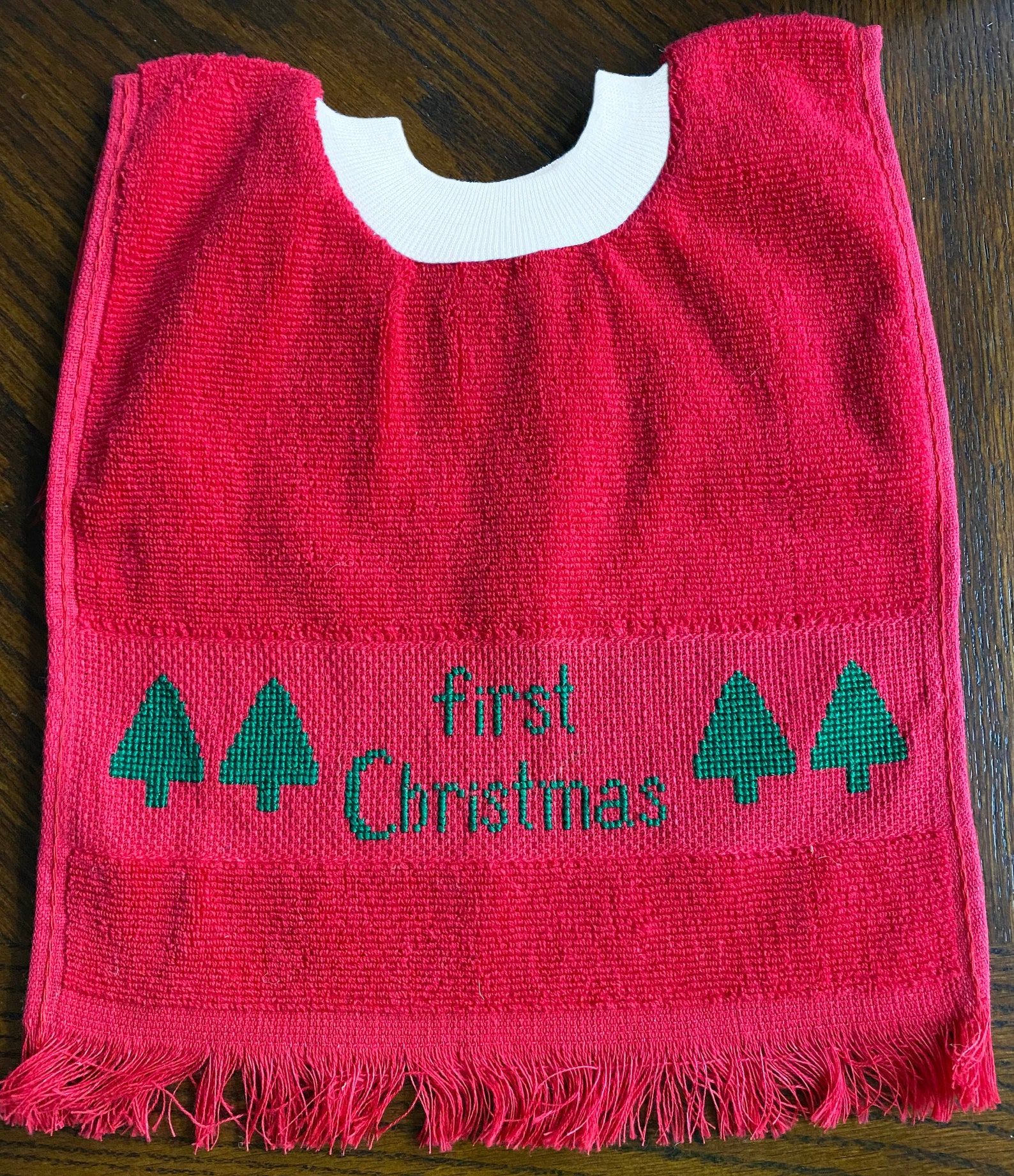 Counted Cross Stitch Finished Baby Terry Cloth Bib Red Cross Etsy