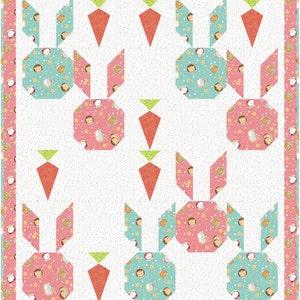 Bunny and Carrot Quilt Pattern, Two Block Pieced Rabbit, Carrot Blocks, Easter Quilt, Kids, Cute Modern, Negative Space - INSTANT DOWNLOAD