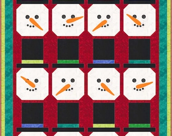 Christmas Winter Top Hat Snowman Quilt Pattern, Pieced Applique, Button Embellishment, Carrot Nose, Snowman with Hat  - INSTANT PDF DOWNLOAD
