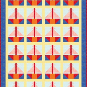 Sailing Away Sailboat Quilt Pieced PDF Quilt Pattern - INSTANT DOWNLOAD