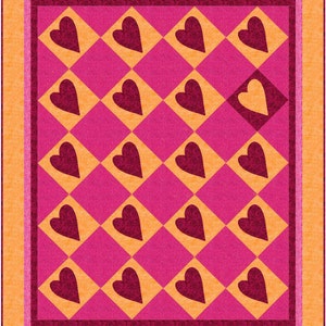 Sweetheart Quilt Pattern, Applique hearts, On Point Quilt Pattern, Easy - INSTANT PDF DOWNLOAD