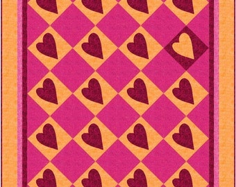 Sweetheart Quilt Pattern, Applique hearts, On Point Quilt Pattern, Easy - INSTANT PDF DOWNLOAD