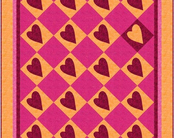 Sweetheart Quilt Muster, Applikation Herzen, On Point Quilt Muster, einfach - SOFORTIGER PDF DOWNLOAD