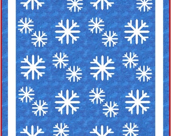 Let It Snow Quilt Pattern, Pieced with Applique Snowflakes Winter Quilt - INSTANT PDF DOWNLOAD