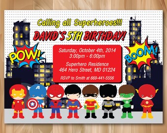Super Hero Birthday Party Invitation Superhero Pop Art Bday Etsy