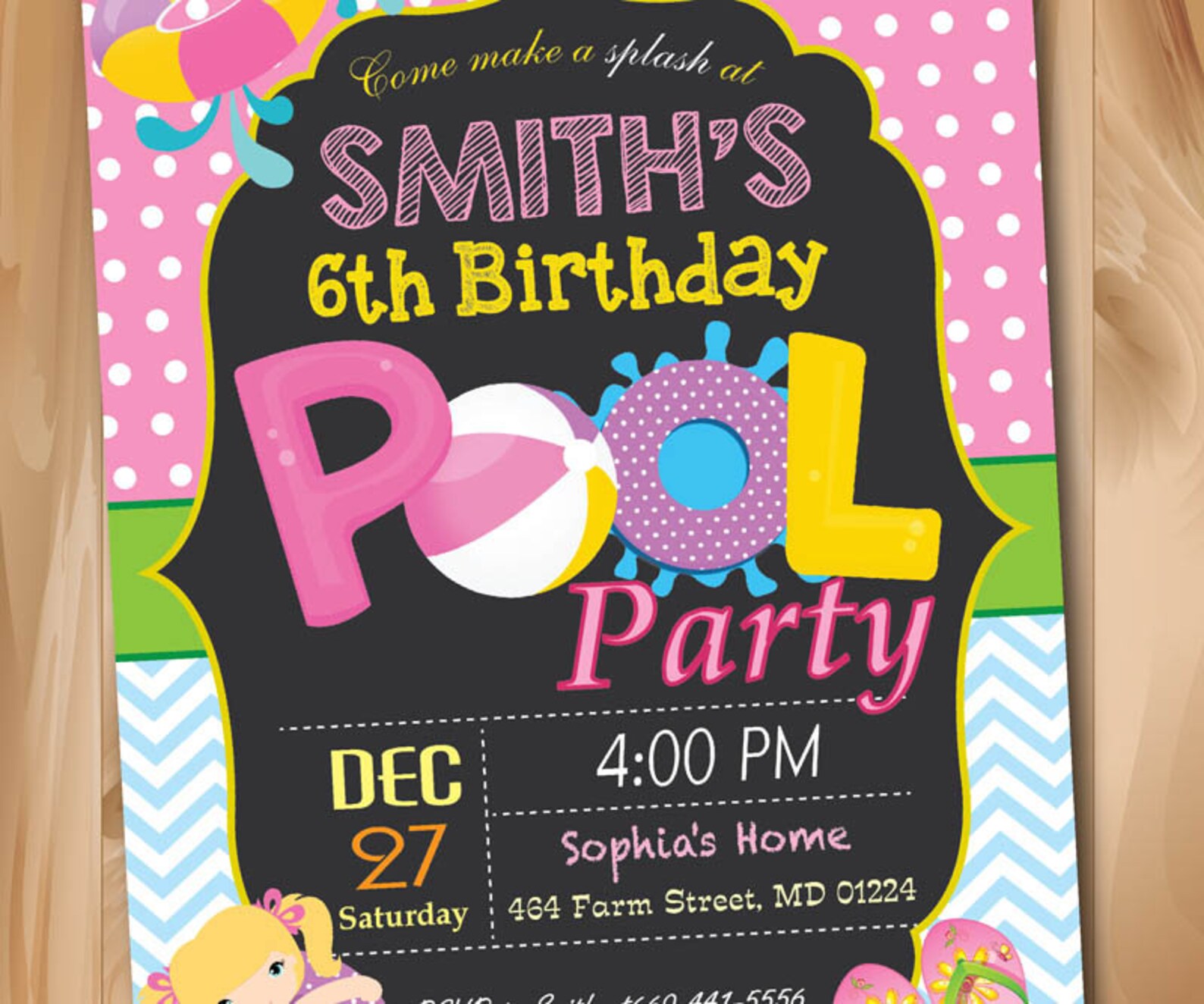 Pool Party Invitation with photo. Girl Pool Party Invite. Etsy