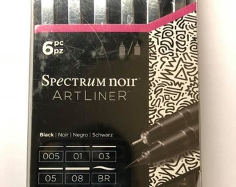 Spectrum Noir artliners and brush markers and Kelly Creates Brush markers set.  Total of 5 sets.  Mostly black, one set with red and blue.