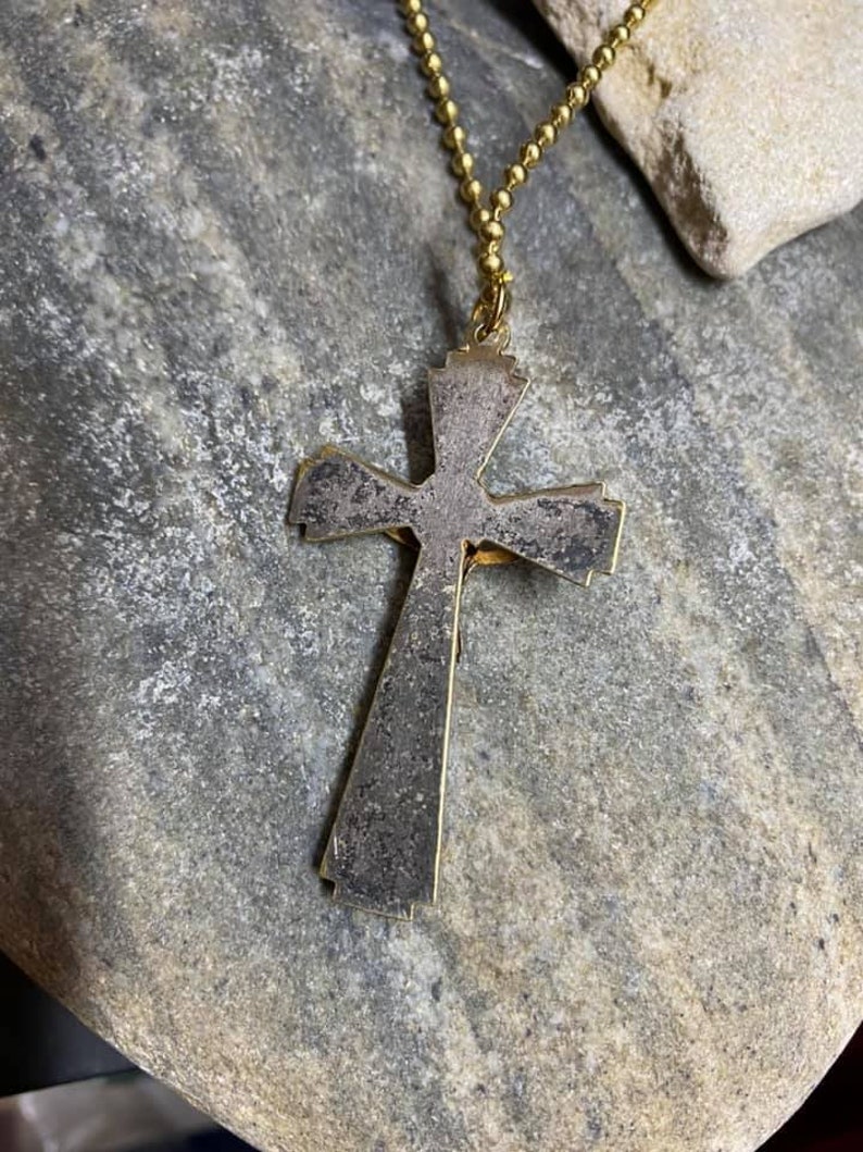 Pre-owned two inches long Lovely Vintage Gold Plated Crucifix on Gold plated ball chain.