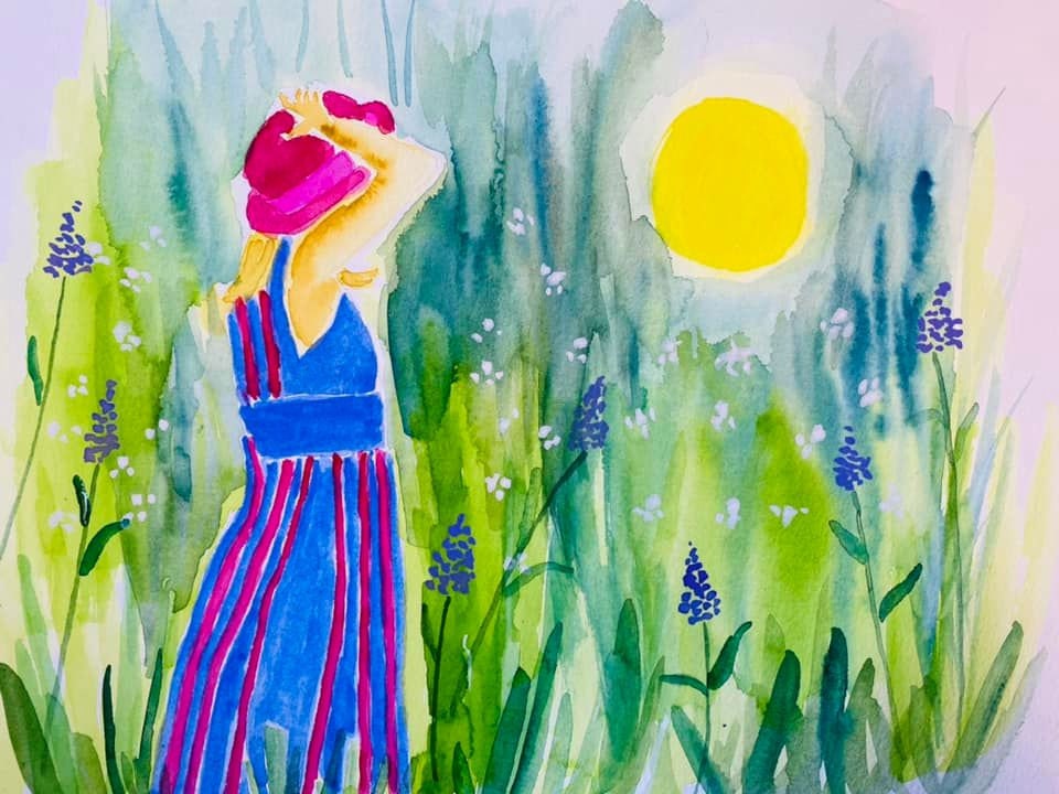 Watercolor Painting of Little Girl in Garden on Arches Cold Press Paper ...