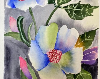 Watercolor White Flowers with buds painted on Arches Cold Press paper, size 9 x 12, painted with Schminke and Lucas watercolor paints.