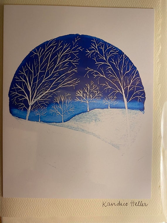 Handpainted Watercolor Winter Wonderland Card, 5 X 7 Inches, on Strathmore  Deckled Edge Watercolor Card With Envelope. 