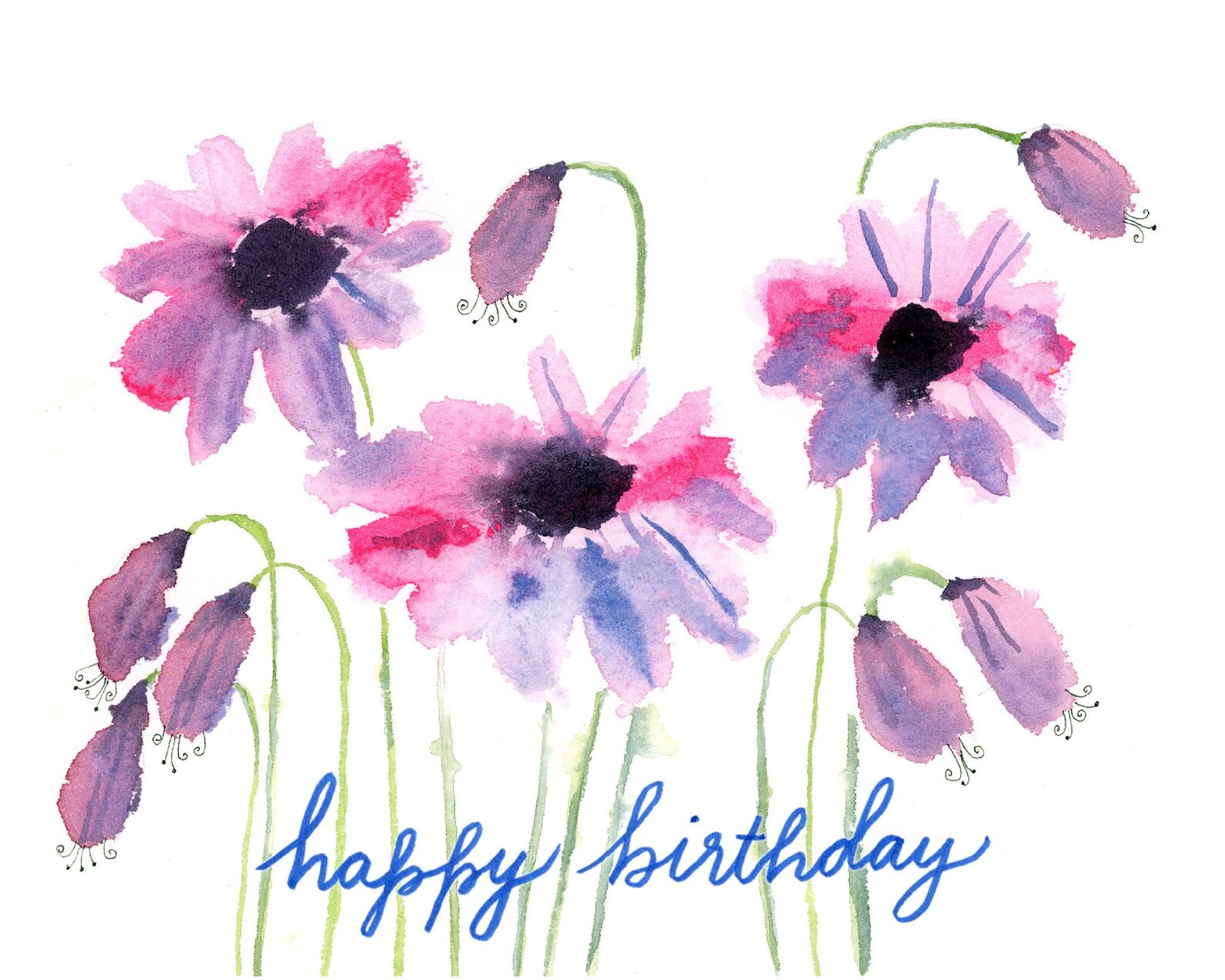 Cards Large or Small Cards of happy Birthday Pink Daisies With Buds