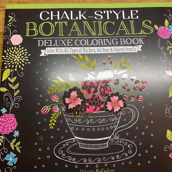 Book Chalk-Style Botanicals Deluxe Coloring Book, preowned but unused and new.