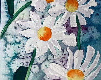 Watercolor daisies on Kilomanjaro 300 lb Cold Press watercolor paper 9 x 12.