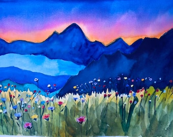 Watercolor Mountain Poppies painted on Arches Cold Press paper 12 x 16 inches.