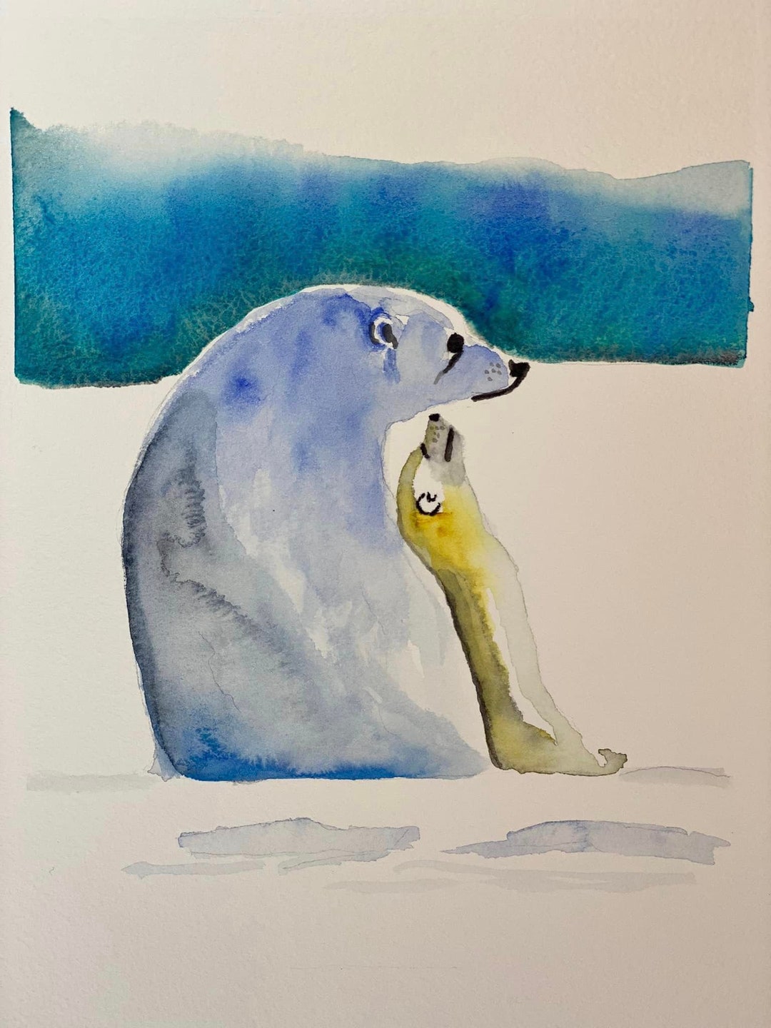 Watercolor Painting of Polar Bear With Cub on Arches Cold Press Paper ...