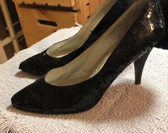 black sequin platform heels