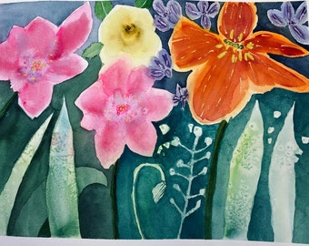 Watercolor Floral using Negative painting on Kilomanjaro Cold Press 12 x 16 inches