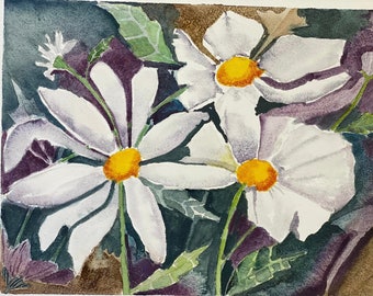 Watercolor Daisy Trio on Arches Rough paper size  9 x 12 inches.