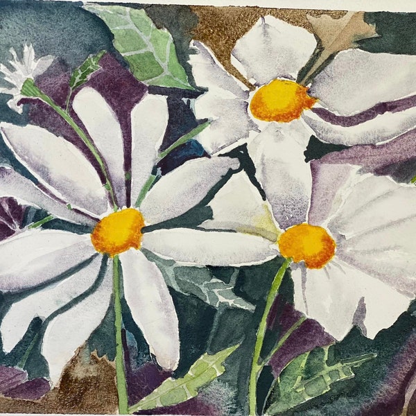 Watercolor Daisy Trio on Arches Rough paper size  9 x 12 inches.