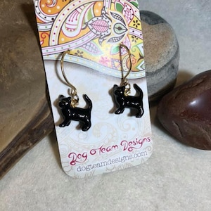 Gorgeous Sleek Black Cat earrings on handmade 14K hammered round ear wires.