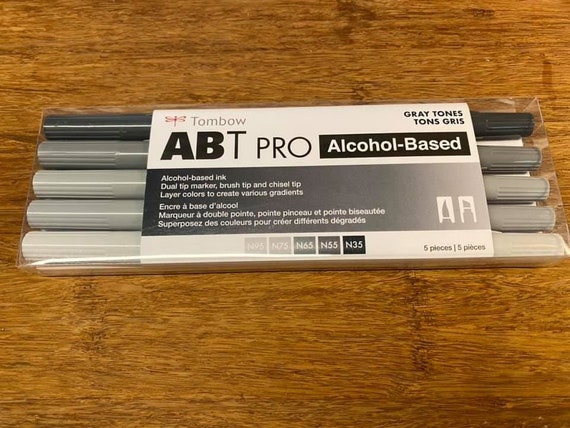 Tombow ABT Pro Alcohol Brush Markers Set of 5 Grey Tones New in Package,  Unopened. 