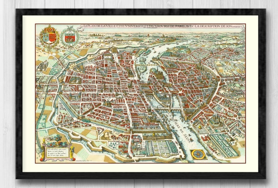 Old Map Of Paris 1615 Plan Of The City City University And Etsy