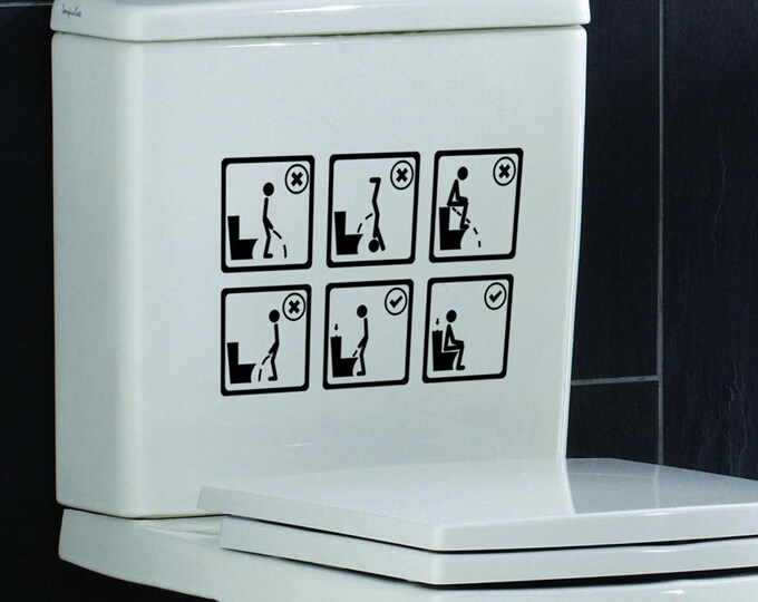 Toilet Decal Wall Art Wallpaper Instructional Funny Humor - Etsy