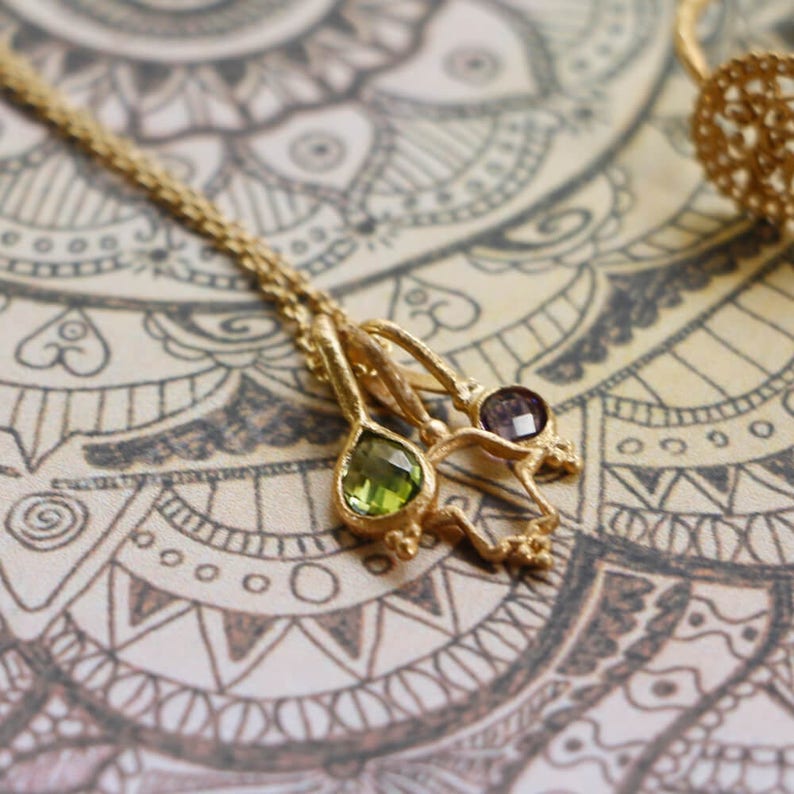 Mudra of Protection Gold Vermeil Necklace Elegant Necklace Peridot Necklace Bali Jewerly Sustainable Jewelry Amethyst Necklace