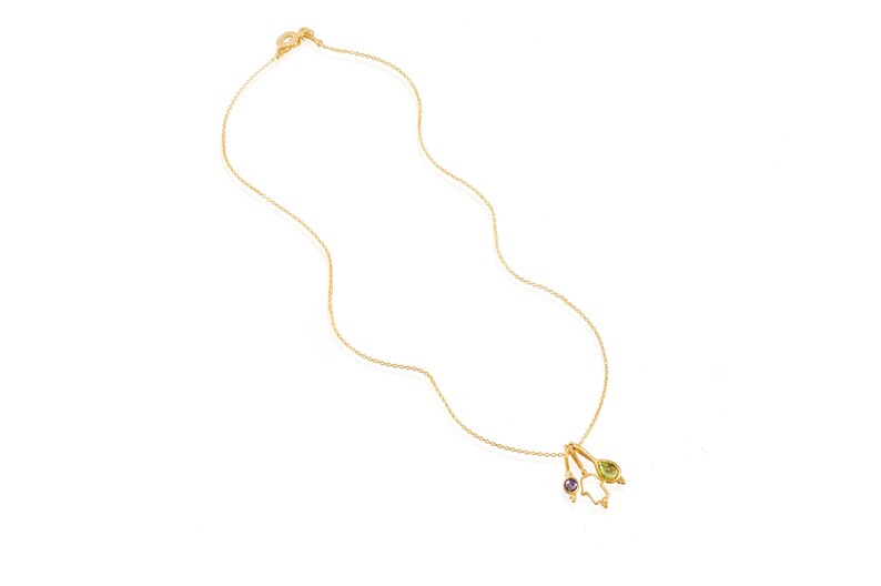 Mudra of Protection Gold Vermeil Necklace Elegant Necklace Peridot Necklace Bali Jewerly Sustainable Jewelry Amethyst Necklace