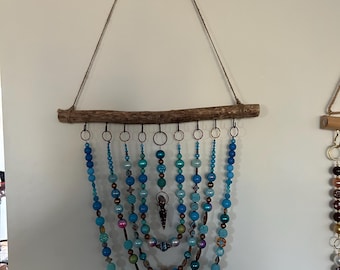 Driftwood Beaded Wall Art Windchime Decor Turquoises and Copper