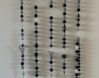 Driftwood Beaded Wall Art Windchime Decor Black & White with butterfly accents!