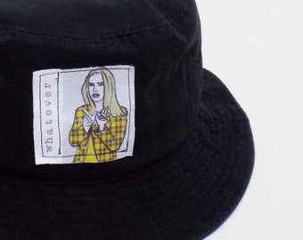 bucket hat, whatever, hat with patches, gen z, handmade, trendy, women, men, sun hat, clueless, streetwear, street style, 90s, y2k, grunge