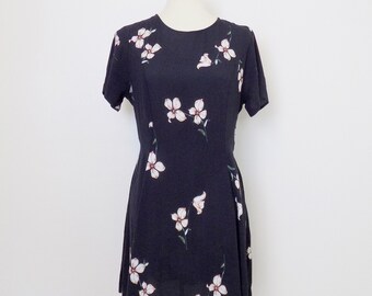 90s Y2K Vintage Floral Mini Dress: Black Indie Summer Dress
