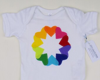 Rainbow Hearts Applique Baby Bodysuit, LGBTQ Pride, Handmade