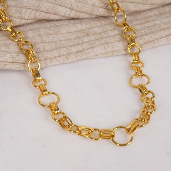 vintage gold circle link chunky y2k chain layerin… - image 1