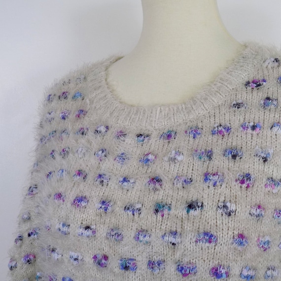 vintage pullover sweater cream purple blue fuzzy … - image 1