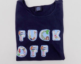 upcycled baby tee reworked fuck off fuck you ribbed tight fitted tee y2k 90s 2000s funny