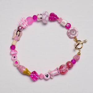 Pearl beaded chunky bracelet with charms necklace colorful random indie trendy camp letter beads celebrity beaded colorful flower dice aces