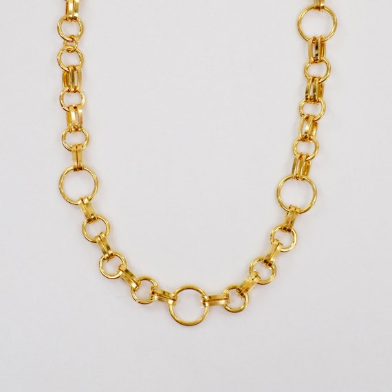 vintage gold circle link chunky y2k chain layerin… - image 3