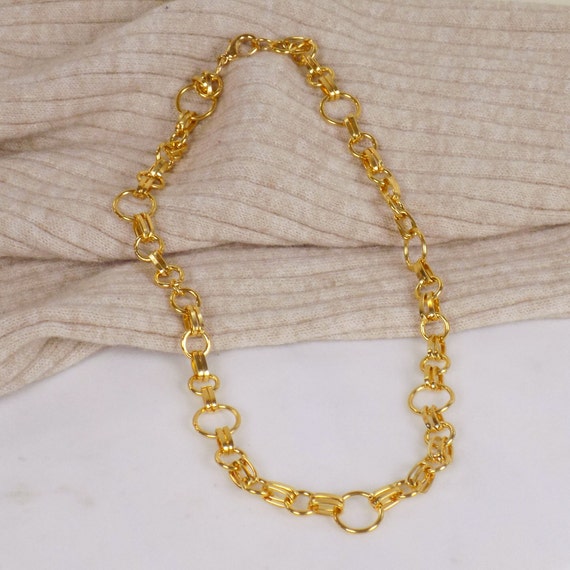 vintage gold circle link chunky y2k chain layerin… - image 4