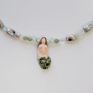 pearl bead choker handmade custom choker with charms mermaid pendant necklace colorful random indie trendy campy celebrity beaded necklace