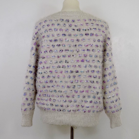 vintage pullover sweater cream purple blue fuzzy … - image 6