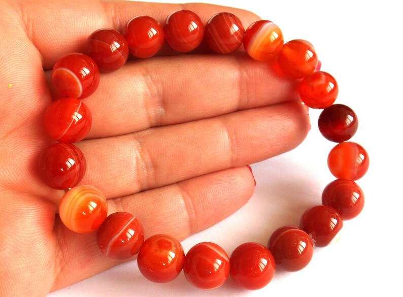 Fire Agate Gemstone Bracelet Wrist Mala Bracelet Agate Stretch Bracelet Natural Fire Agate Bracelet Bracelet for Womens Fire Agate Mala